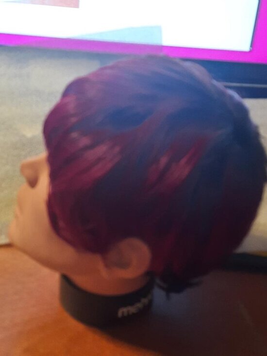NEW ! Black Short Wig Wine Highlight